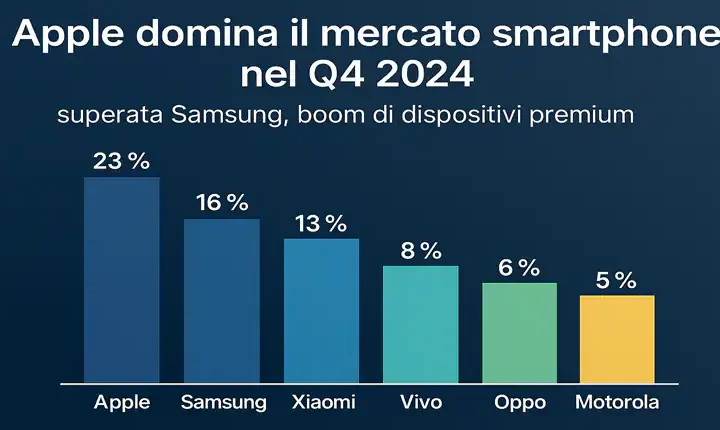 Apple domina il mercato smartphone nel Q4 2024