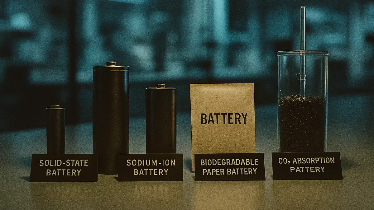 Batterie di nuova generazione con materiali innovativi su sfondo tecnologico
