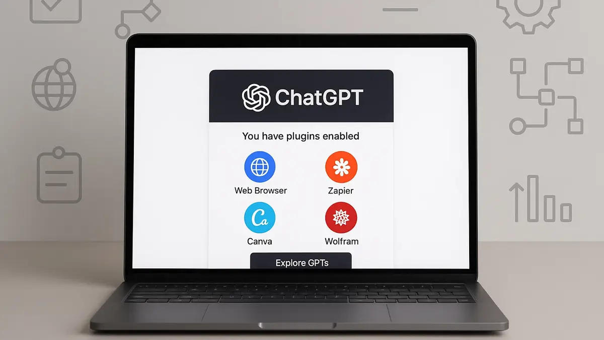 Interfaccia di ChatGPT con plugin attivi come Zapier Wolfram e Web Browser