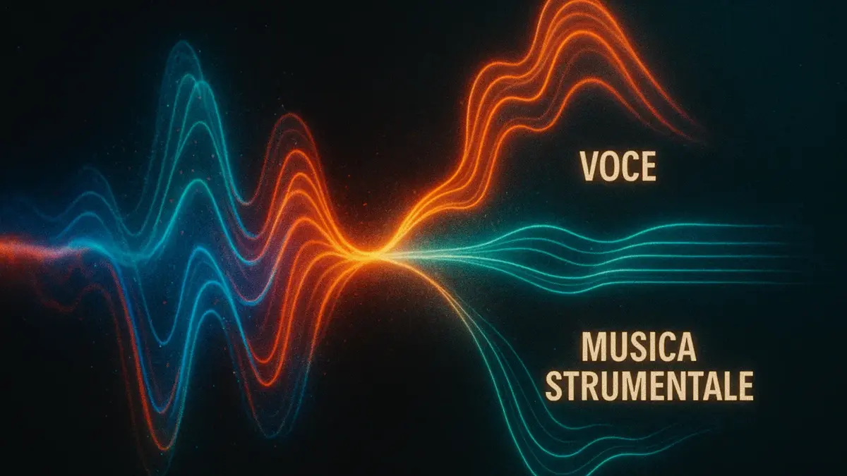 Rappresentazione visiva di un onda sonora che si divide in due flussi distinti