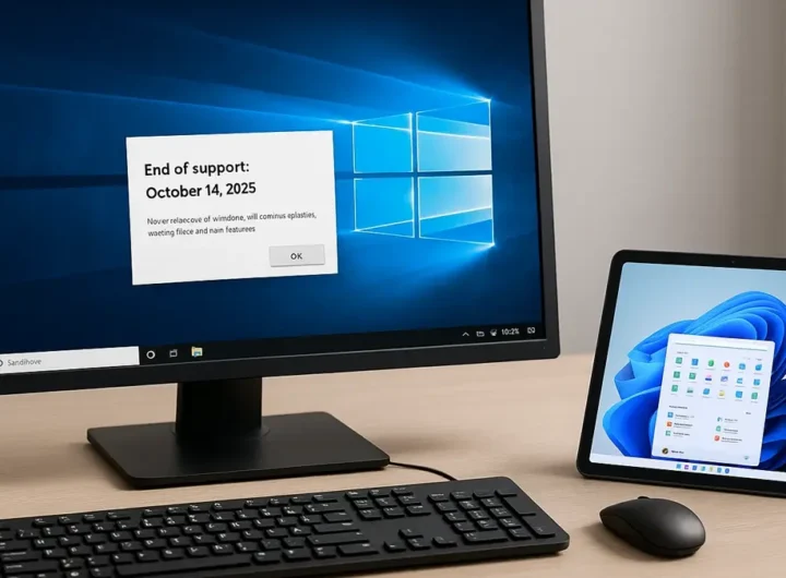 Schermata di Windows 10 con avviso di fine supporto e opzioni di estensione attive