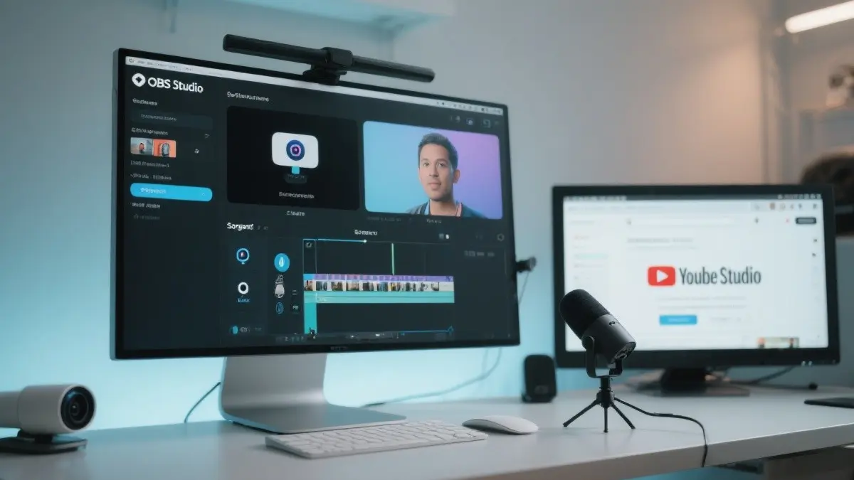 Un monitor di un computer che mostra interfaccia di OBS Studio in primo piano