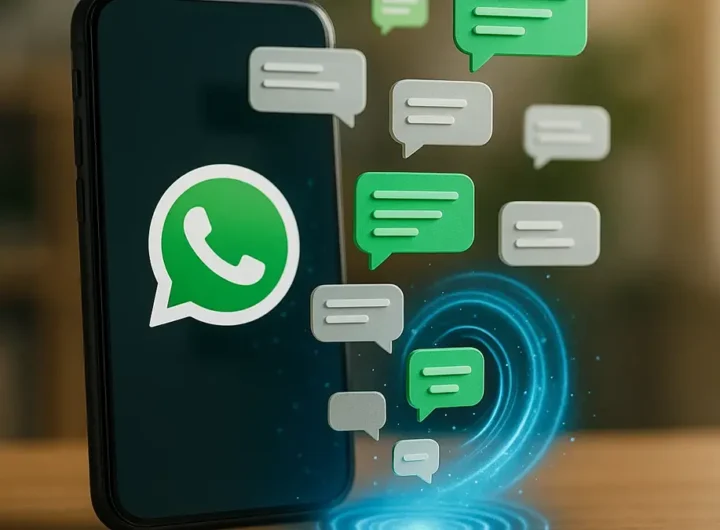Un primo piano di uno smartphone con l'icona di WhatsApp