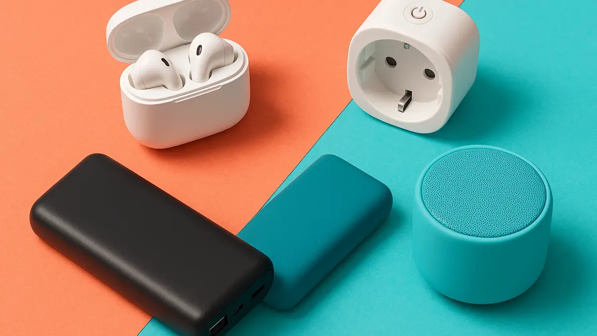 Una composizione variegata di piccoli gadget tecnologici a basso costo