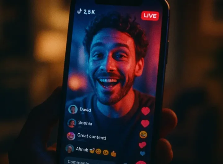 Uno smartphone che mostra interfaccia di una diretta TikTok in corso