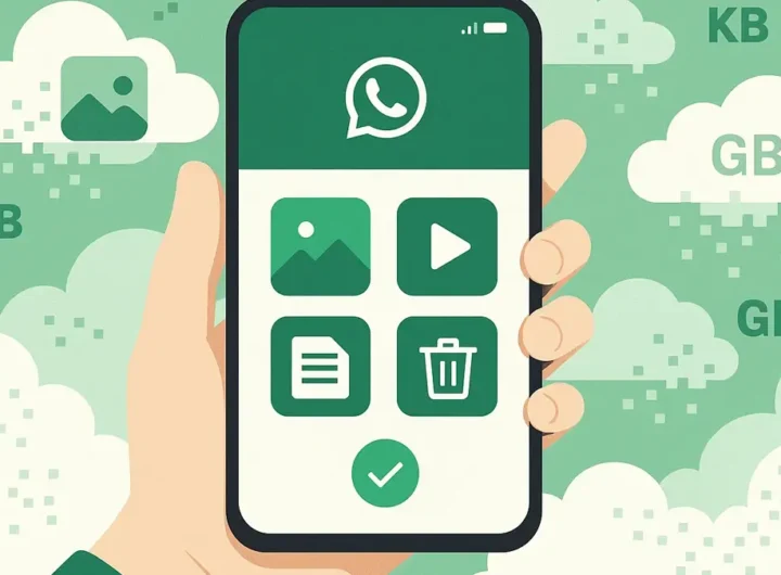 Uno smartphone con l'interfaccia di WhatsApp aperta sulla schermata di gestione dello spazio