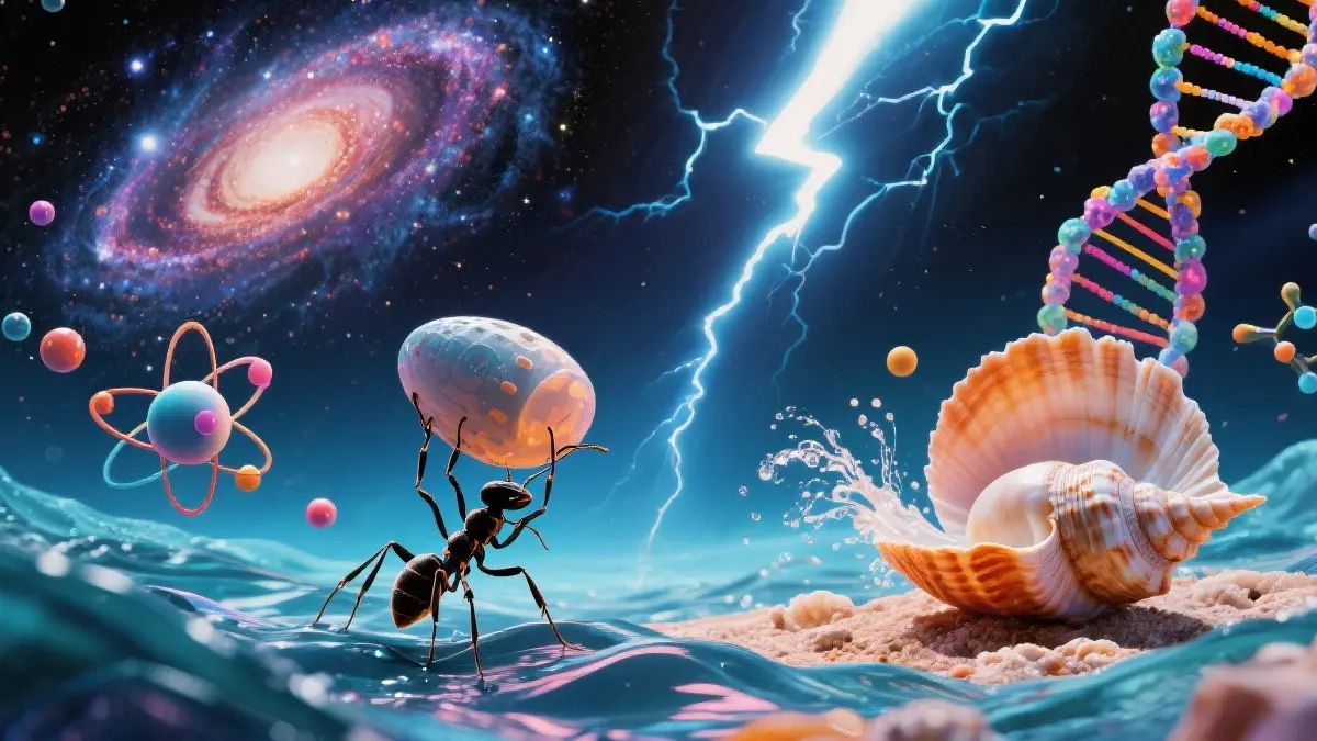 immagine composita di elementi scientifici e naturali