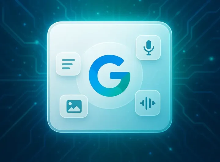 interfaccia utente pulita e moderna con il logo di Google Gemini e icone che rappresentano diverse modalità di input