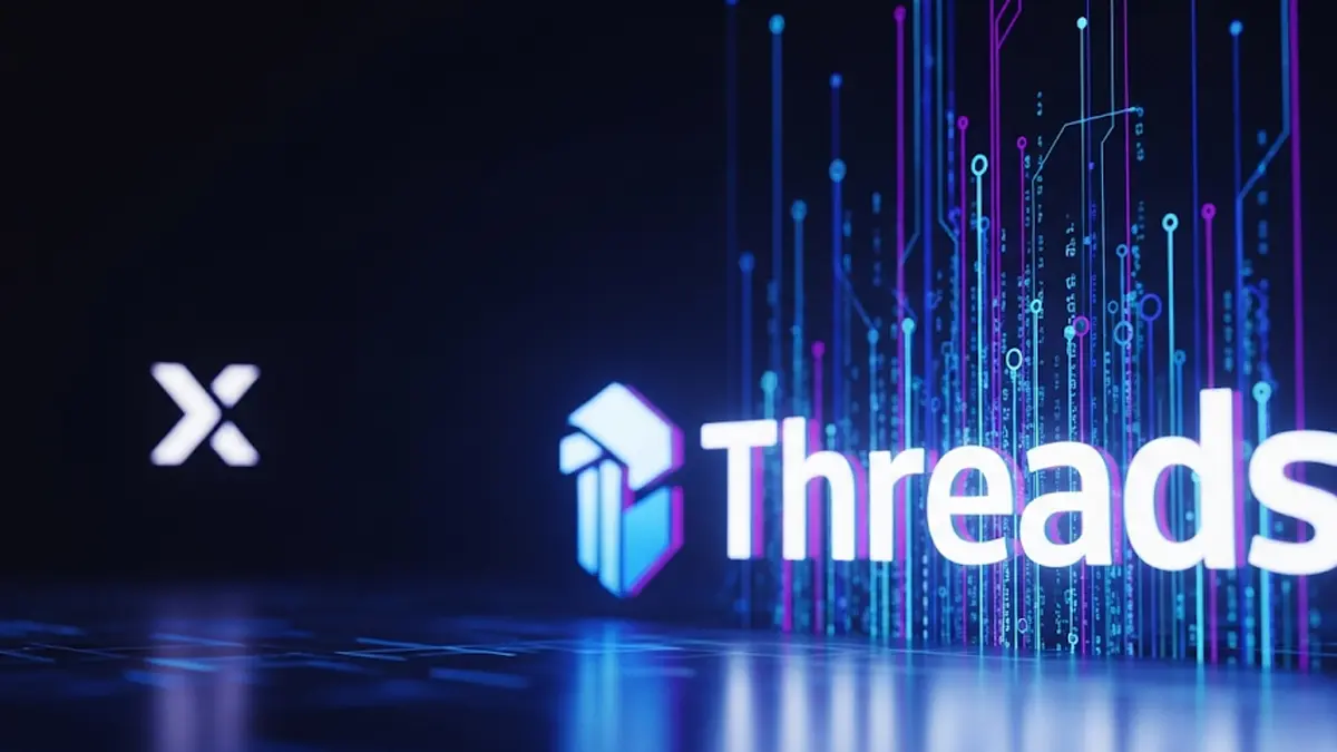 Grafico che mostra la curva di crescita degli utenti di Threads in salita e quella di X in discesa