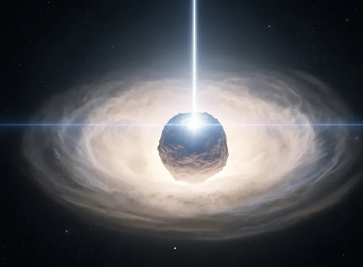 Rappresentazione artistica oggetto interstellare 3IAtlas mentre viaggia nello spazio