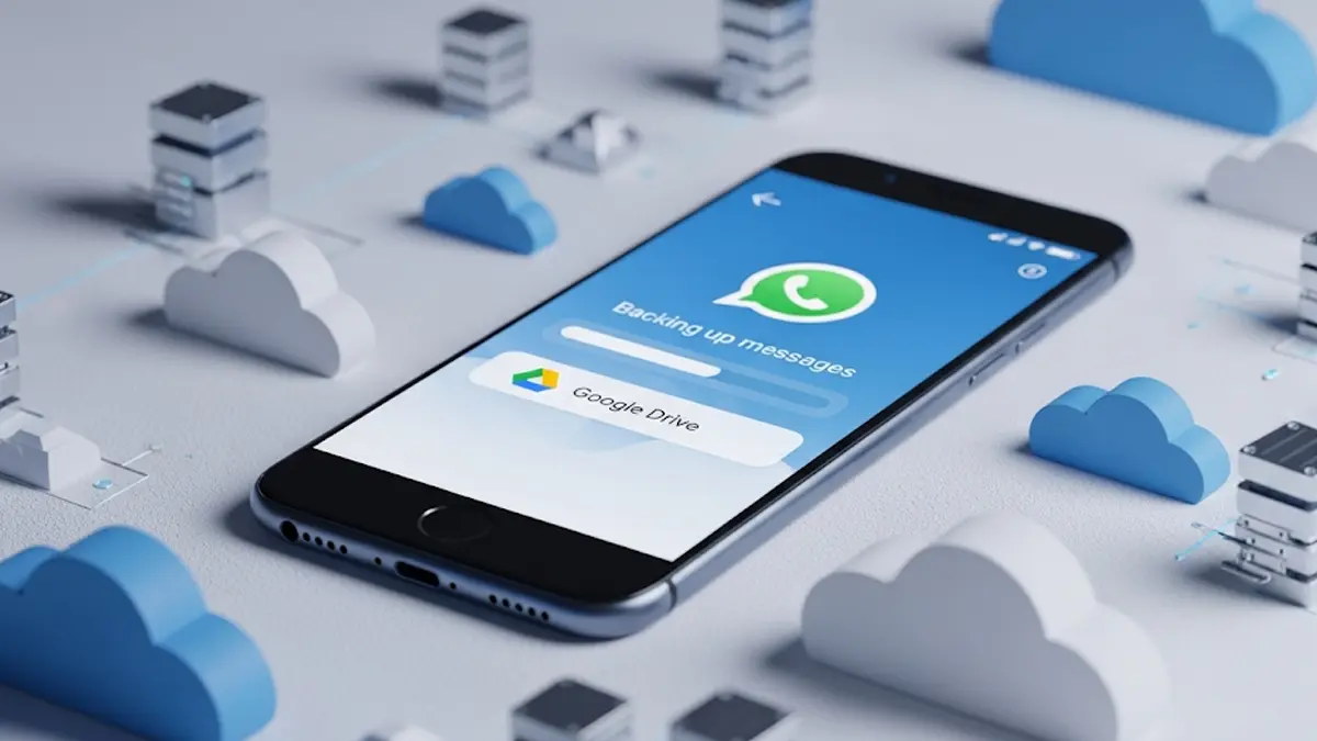 Schermata di uno smartphone che mostra le impostazioni di backup di WhatsApp su Google Drive