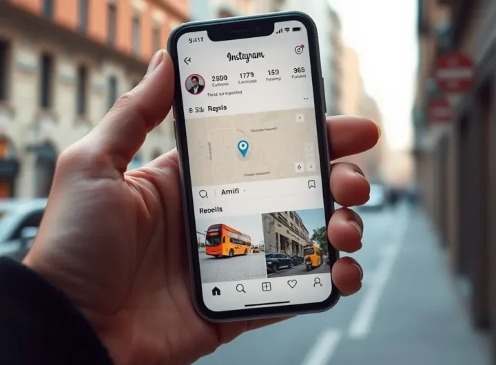 Screenshot realistico dell'interfaccia Instagram con mappa interattiva