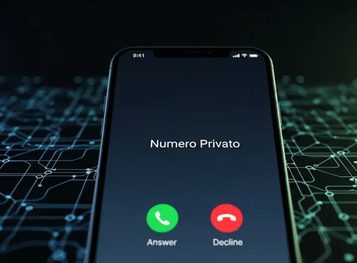 Smartphone che mostra una chiamata in arrivo da un Numero Privato