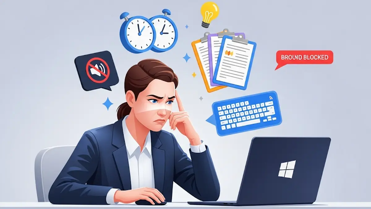 Un professionista è seduto a una scrivania minimalista con un laptop