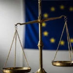 Una bilancia della giustizia in primo piano