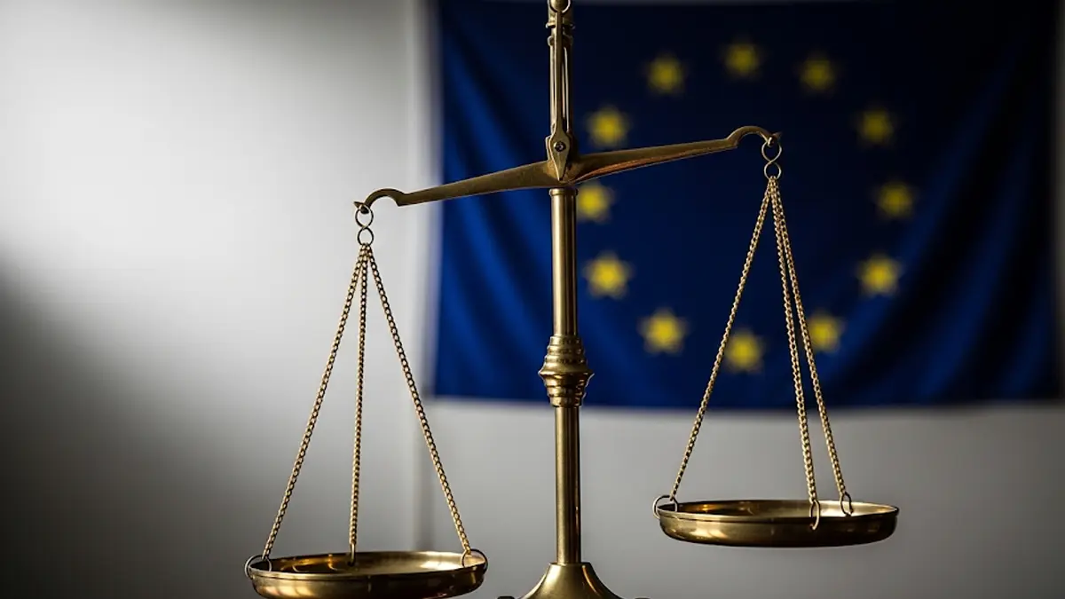Una bilancia della giustizia in primo piano