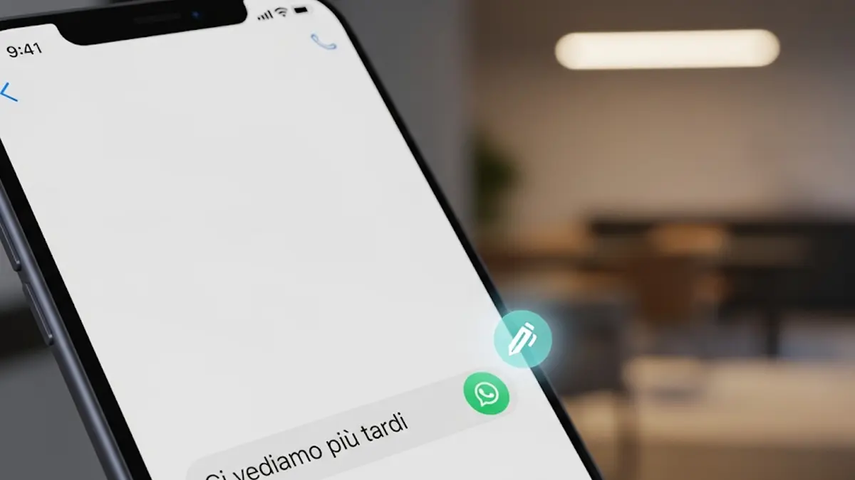 uno smartphone moderno mostra la schermata di una chat di WhatsApp