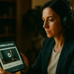 Dipendente che guarda un video formativo aziendale su un tablet