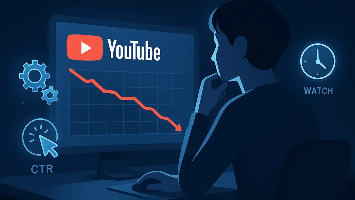 Grafico discendente che illustra il concetto di calo delle visualizzazioni su YouTube