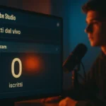 Icona YouTube Live su schermo di PC con zero iscritti