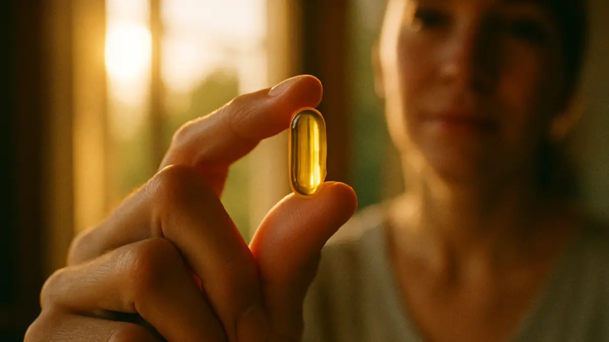 Una mano che tiene una capsula di gel di vitamina D