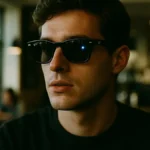 Una persona indossa gli occhiali smart Ray-Ban Meta in un contesto urbano