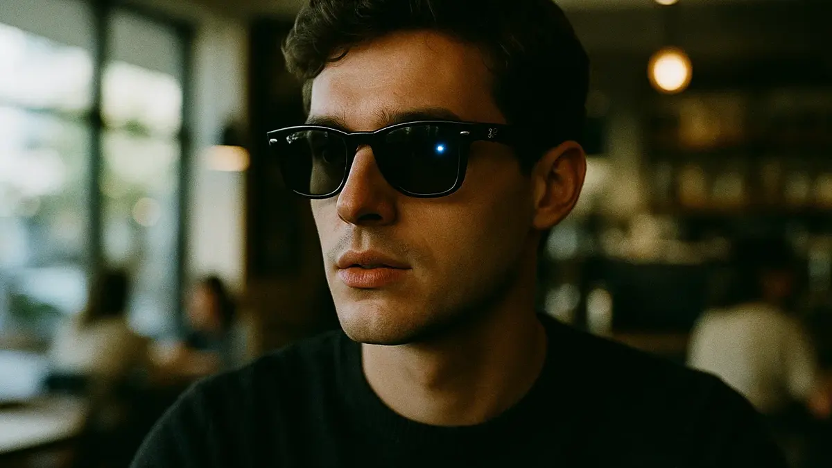 Una persona indossa gli occhiali smart Ray-Ban Meta in un contesto urbano