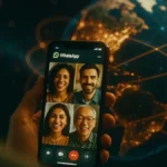 Una persona sorridente che effettua una videochiamata internazionale con WhatsApp