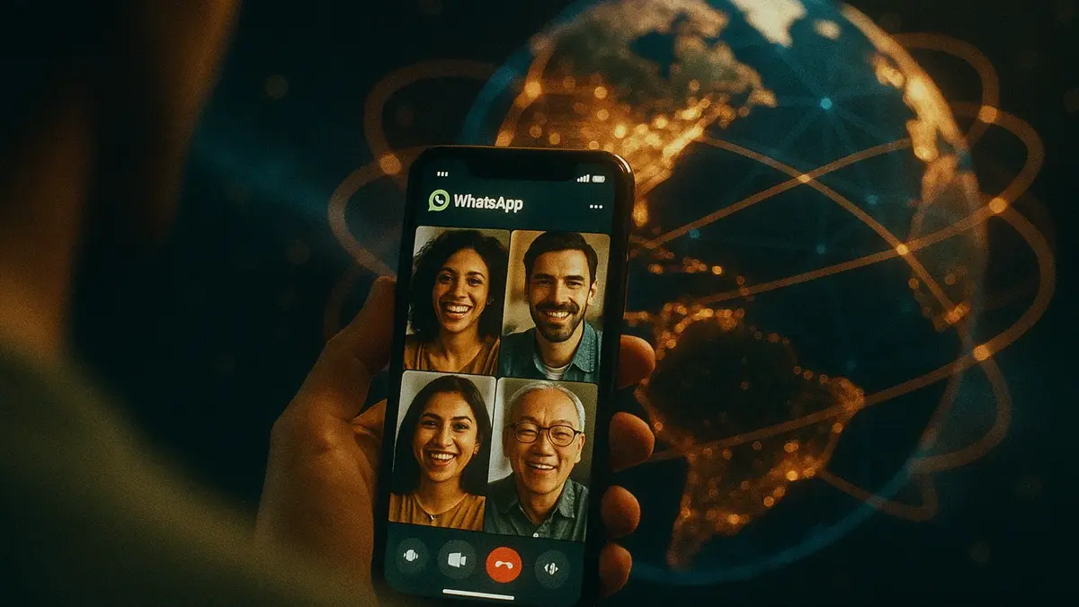 Una persona sorridente che effettua una videochiamata internazionale con WhatsApp