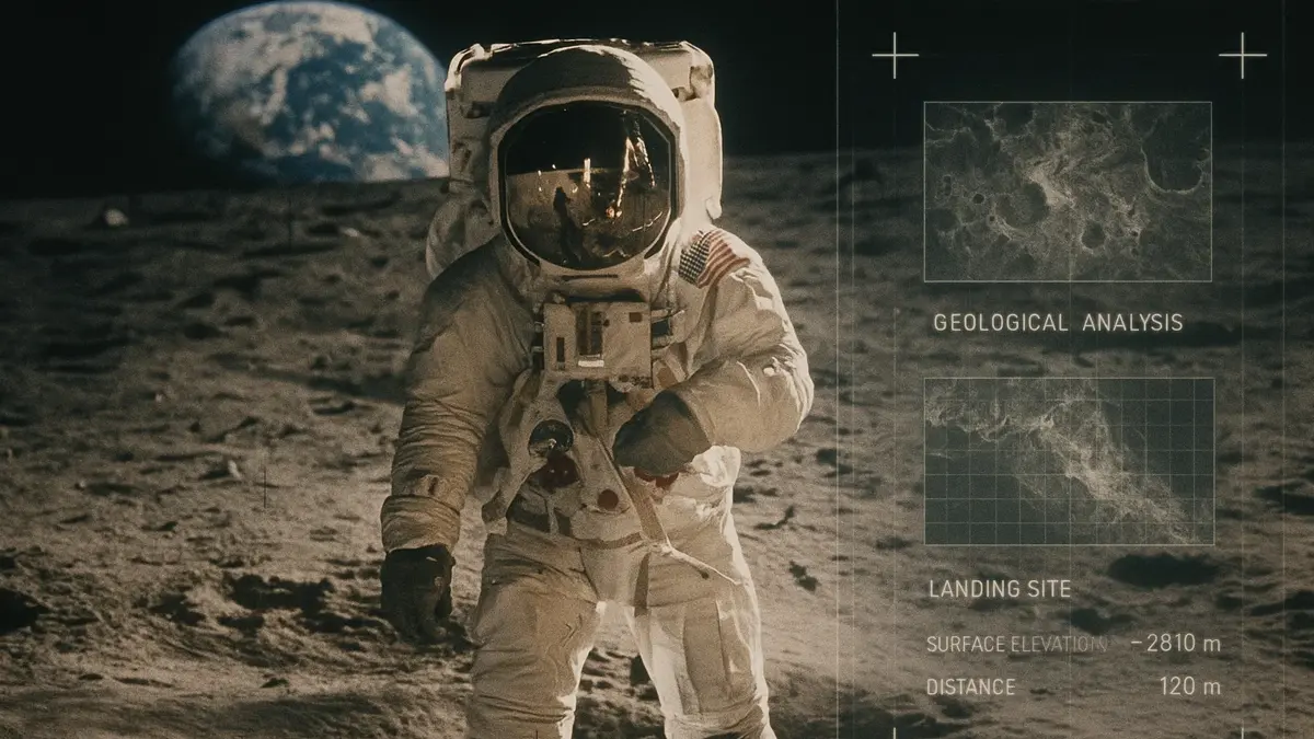Astronauta Apollo 11 sulla Luna accanto a un interfaccia digitale