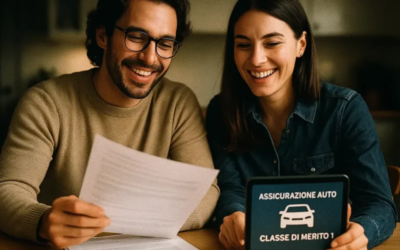 Coppia convivente non sposata mentre firmano una polizza assicurativa