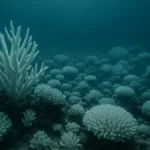 Coralli sbiancati e morenti in una barriera corallina tropicale