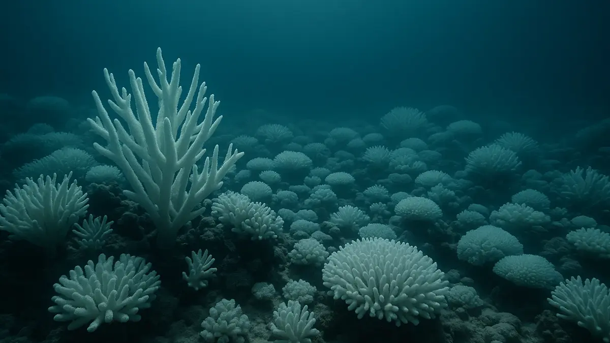 Coralli sbiancati e morenti in una barriera corallina tropicale