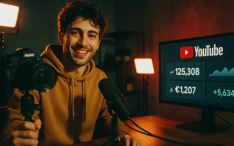 Creator italiano mentre registra un video per YouTube