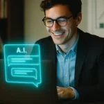 Giovane professionista usa ChatGPT su laptop per aumentare la produttività