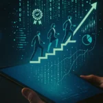 Grafica 3D di una piattaforma streaming per il reskilling aziendale su tablet