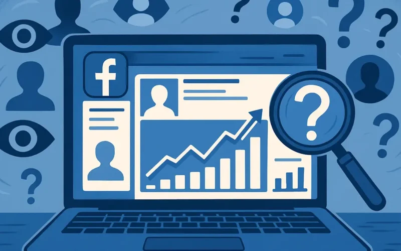 Grafico che mostra una pagina Facebook con numeri di visualizzazioni crescenti