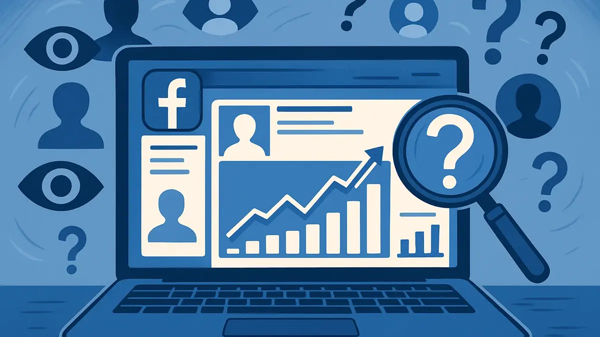 Grafico che mostra una pagina Facebook con numeri di visualizzazioni crescenti