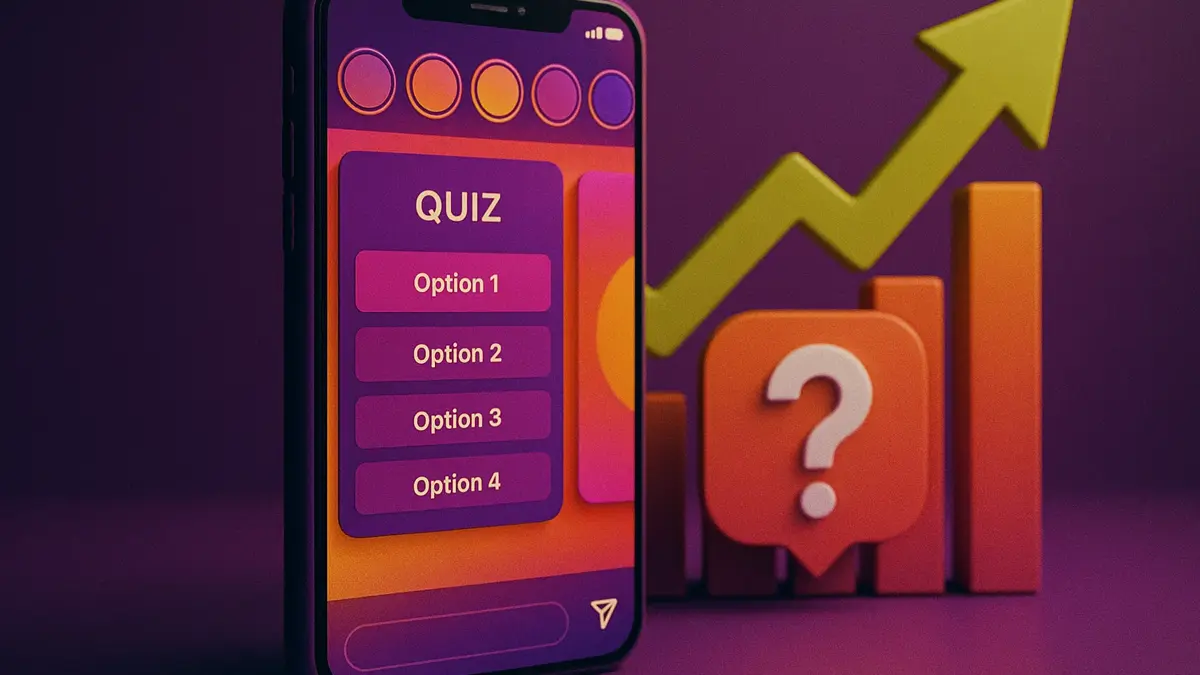 Grafico o persona che tiene in mano uno smartphone con un interfaccia di Instagram Stories