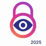 Icona occhio che spia e simbolo di Instagram Highlight circondati da un lucchetto