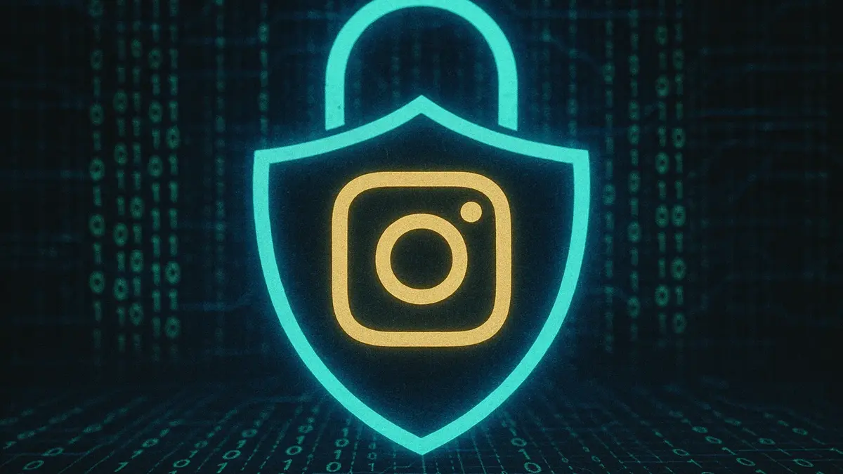 Icone di lucchetto e scudo digitale sovrapposti al logo di Instagram