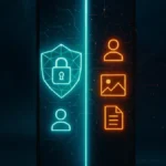 Icone di sicurezza e privacy su schermo di smartphone Android 14