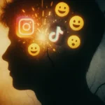 Icone social media che influenzano negativamente la testa e la mente di un giovane