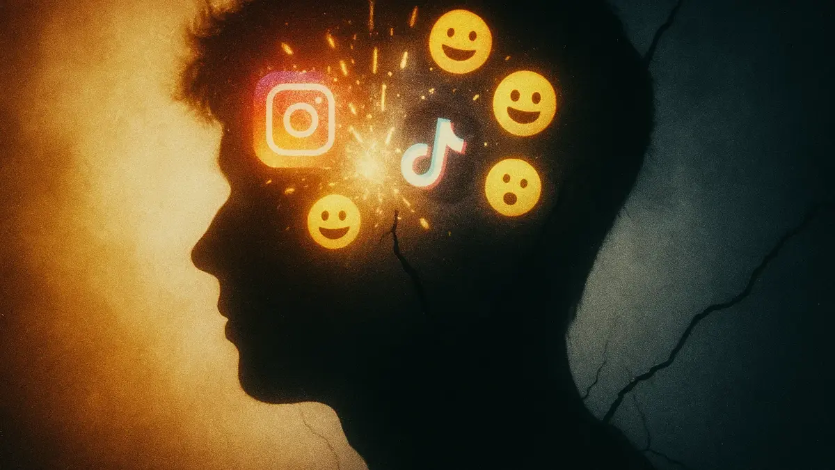 Icone social media che influenzano negativamente la testa e la mente di un giovane