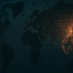 Mappa mondo illuminata con icone di persone connesse