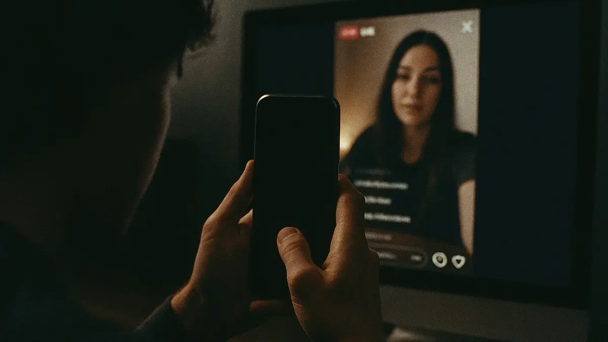 Primo piano di un utente che guarda una diretta Instagram su un monitor di un computer