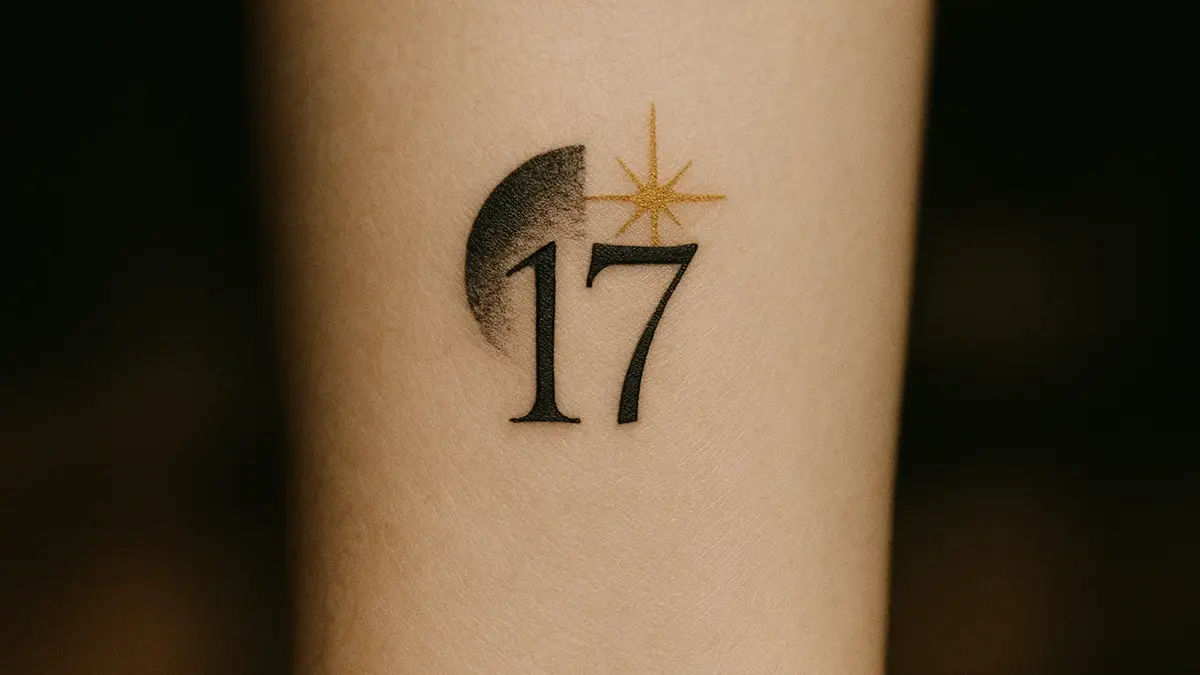 Tatuaggio piccolo numero 17 in stile fine line su avambraccio