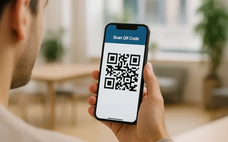 Utente che scansiona un codice QR direttamente dal proprio smartphone