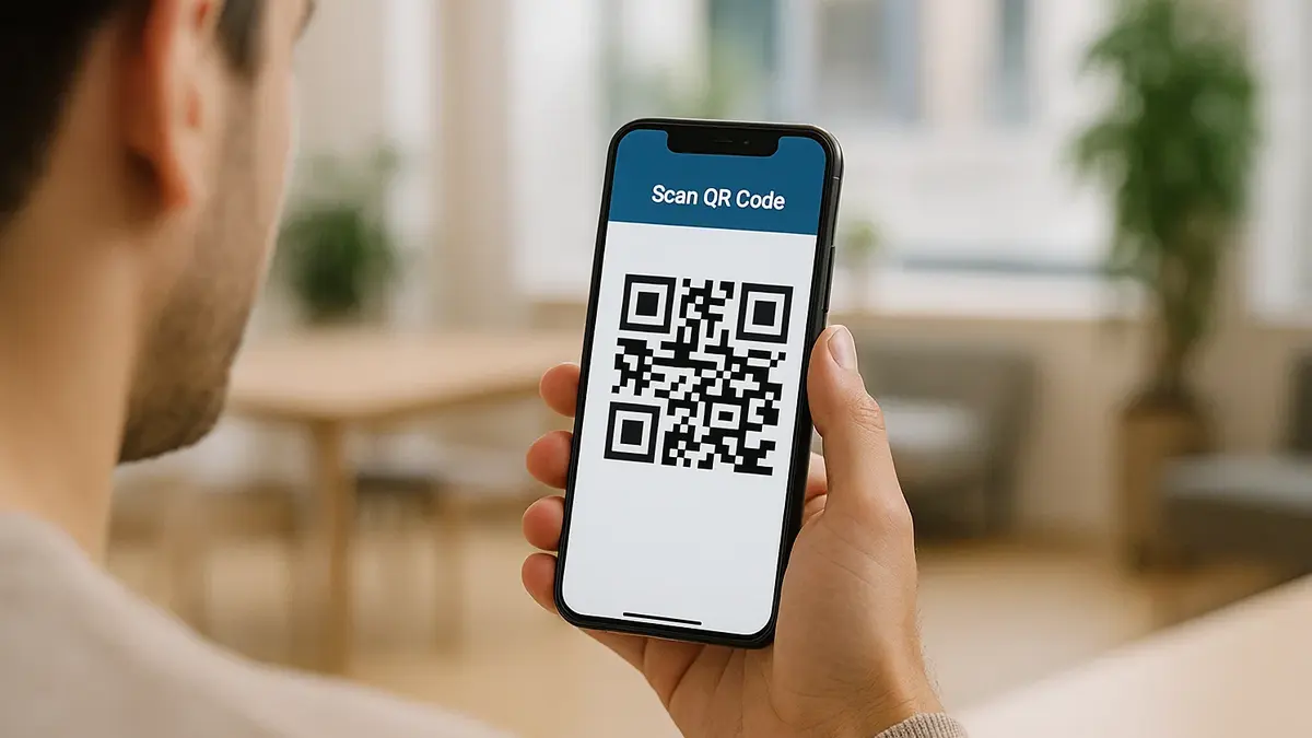 Utente che scansiona un codice QR direttamente dal proprio smartphone