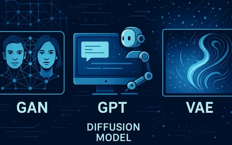 Rappresentazione visiva dei principali tipi di intelligenza artificiale generativa